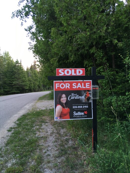 Sold sign on our cottage property